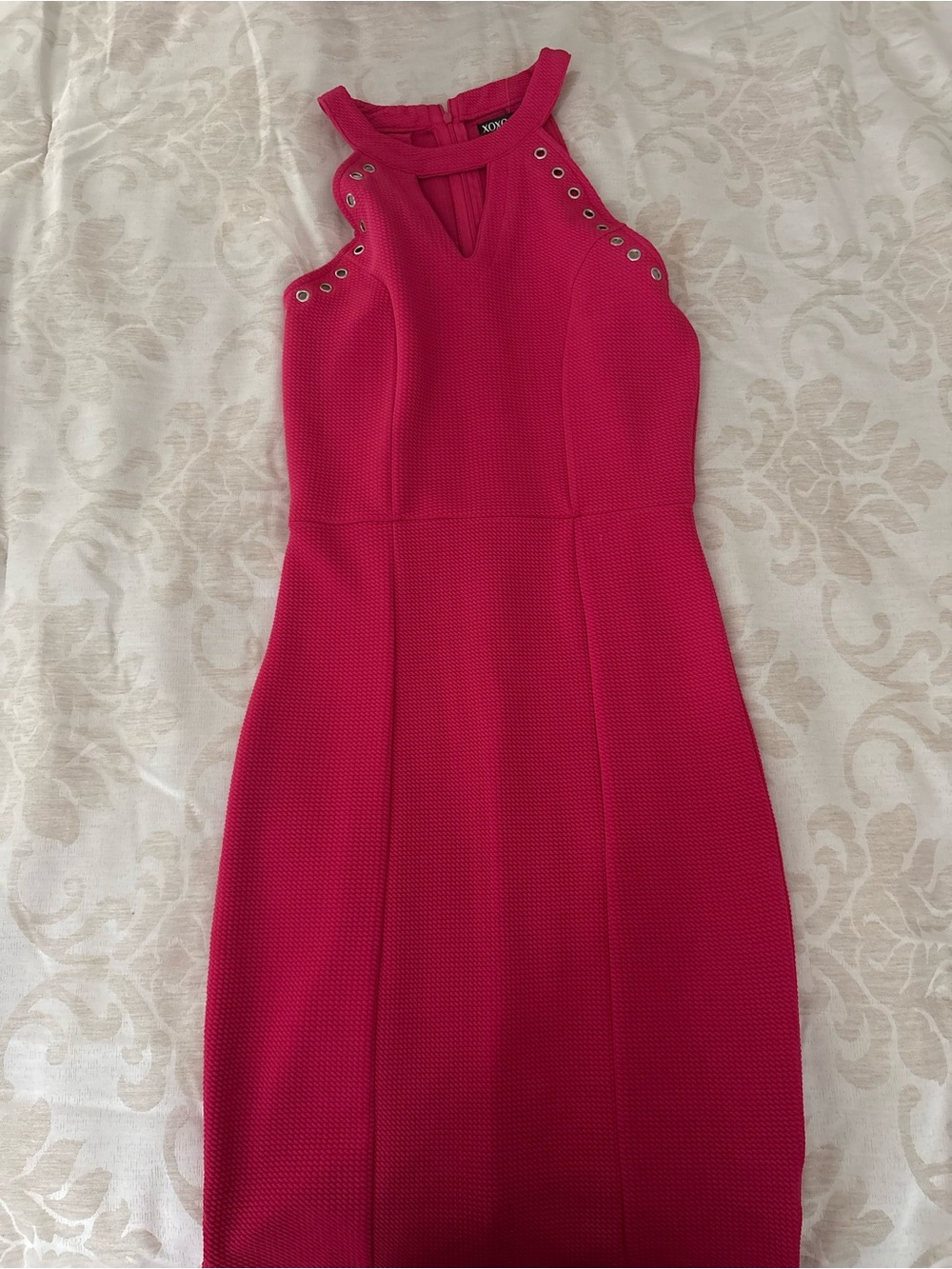 XOXO Hot Pink Grommet Halter Sheath Dress